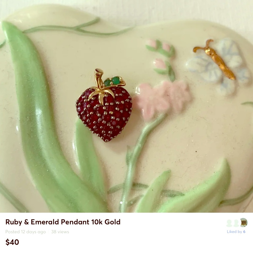 10k Gold Ruby & Emerald Strawberry Pendant